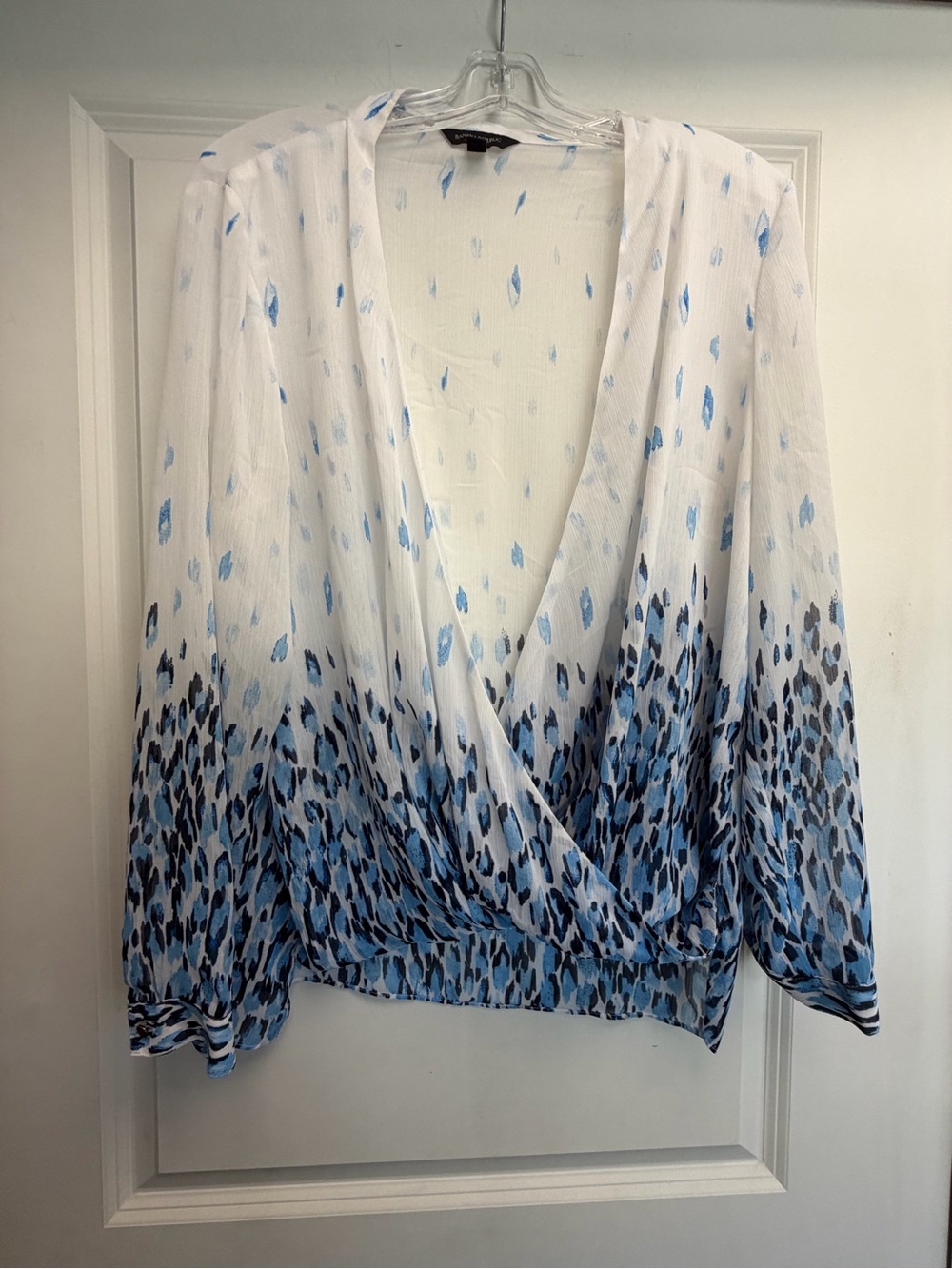 Banana Republic long-sleeve cache-coeur wrap blouse.
